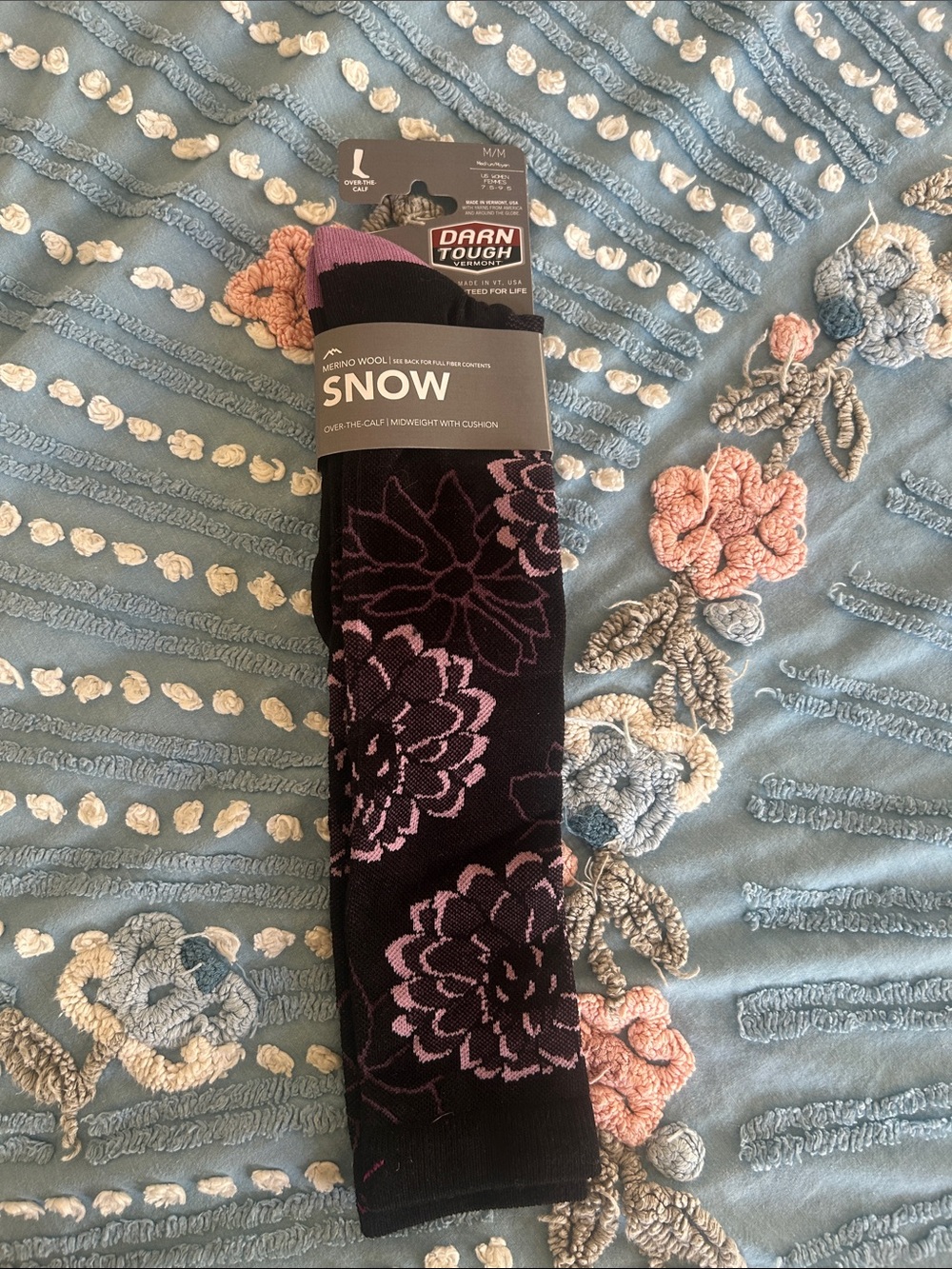 Darn Tough Snow Floral Ski Socks - Black & Purple